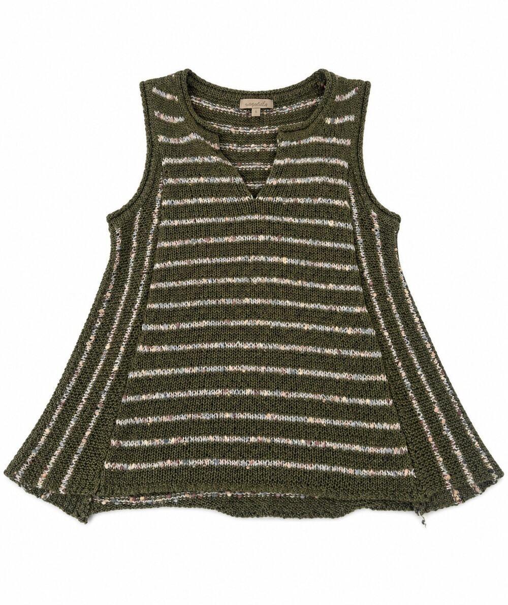 Wonderly Women’s Medium Olive Green Striped Knit Sleeveless Tunic Top